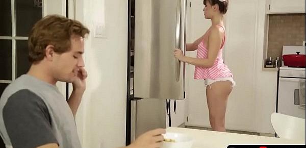 Sexy sister is feeling hungry so step brother offers her his sausage for breakfast